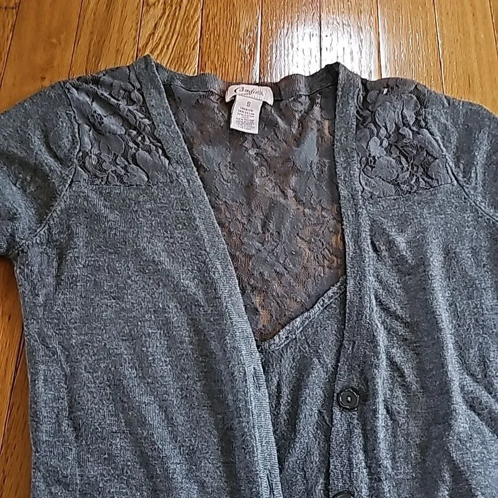 Candie’s Grey Sweater with Lace on the Back and Shoulders. Size S